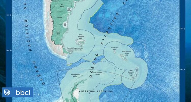 Mapa aprobado por el Congreso de Argentina, plataforma continental magallánica