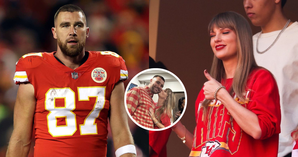 Travis Kelce (izquierda) y Taylor Swift (derecha) en juego de los Chiefs