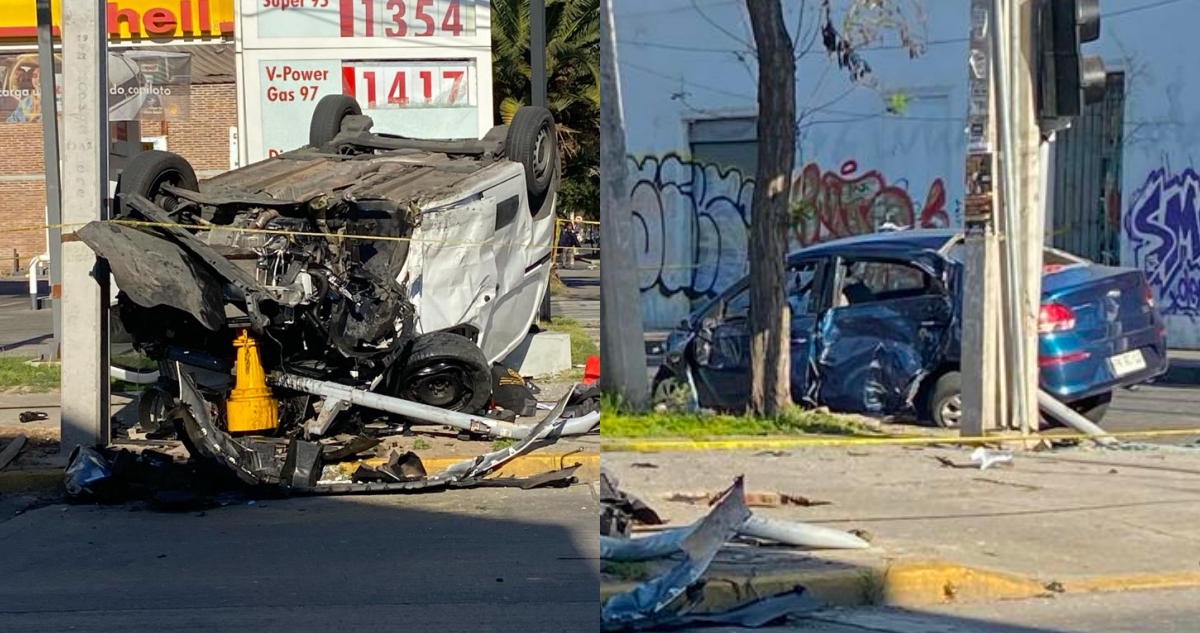 Vehículo termina con severos daños tras violento accidente en Santiago: hay tres lesionados