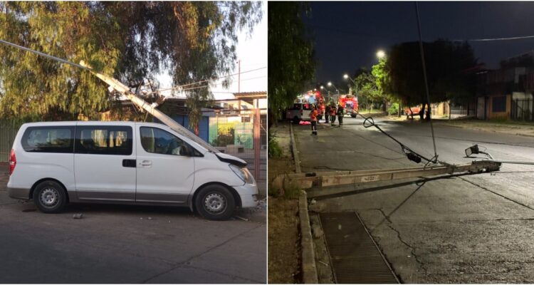 Van choca con poste y derriba otro en Lo Prado