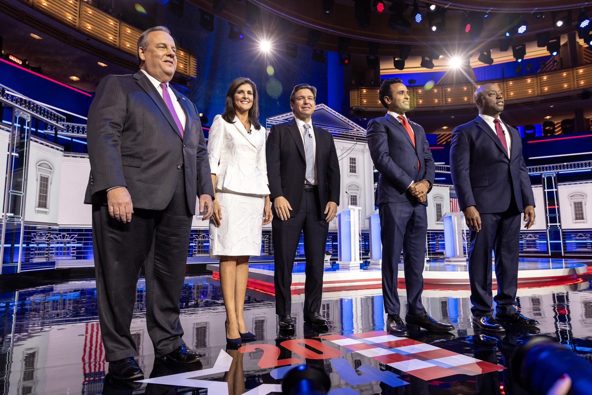 Chris Christie, Nikki Haley, Ron DeSantis, Vivek Ramaswamy y Tim Scott