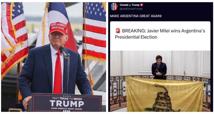 Donald Trump felicitando a Javier Milei en Truth Social.