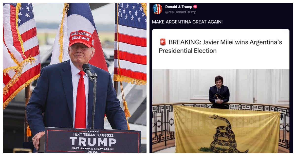 Donald Trump felicitando a Javier Milei en Truth Social.