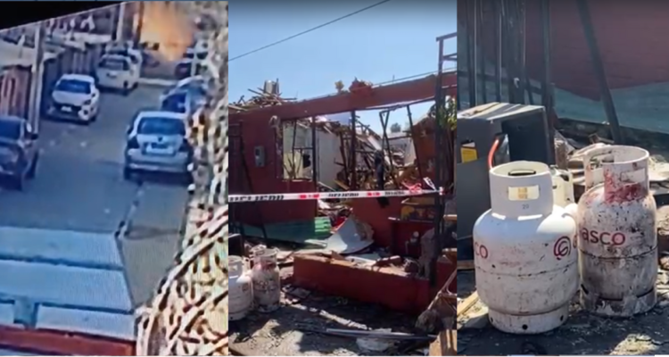 Momento de la explosión e imágenes de la vivienda principal complemente destruida. Afuera del domicilio se aprecian dos cilindros de gas, que se presume generaron la emergencia.