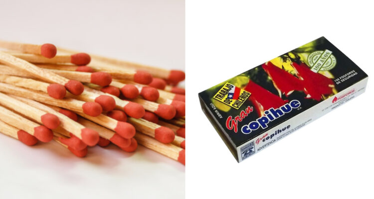 Izquierda: fósforos derecha: caja de fósforos copihue