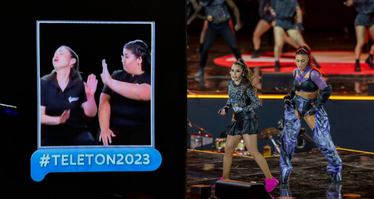 Intérpretes de lengua de señas durante show de Karen Paola