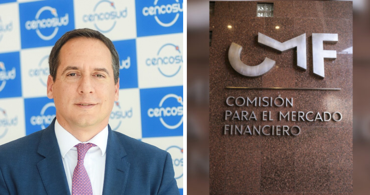 Fotografía del ex ceo de cencosud, Matías Videla, y otra de la fachada de la CMF