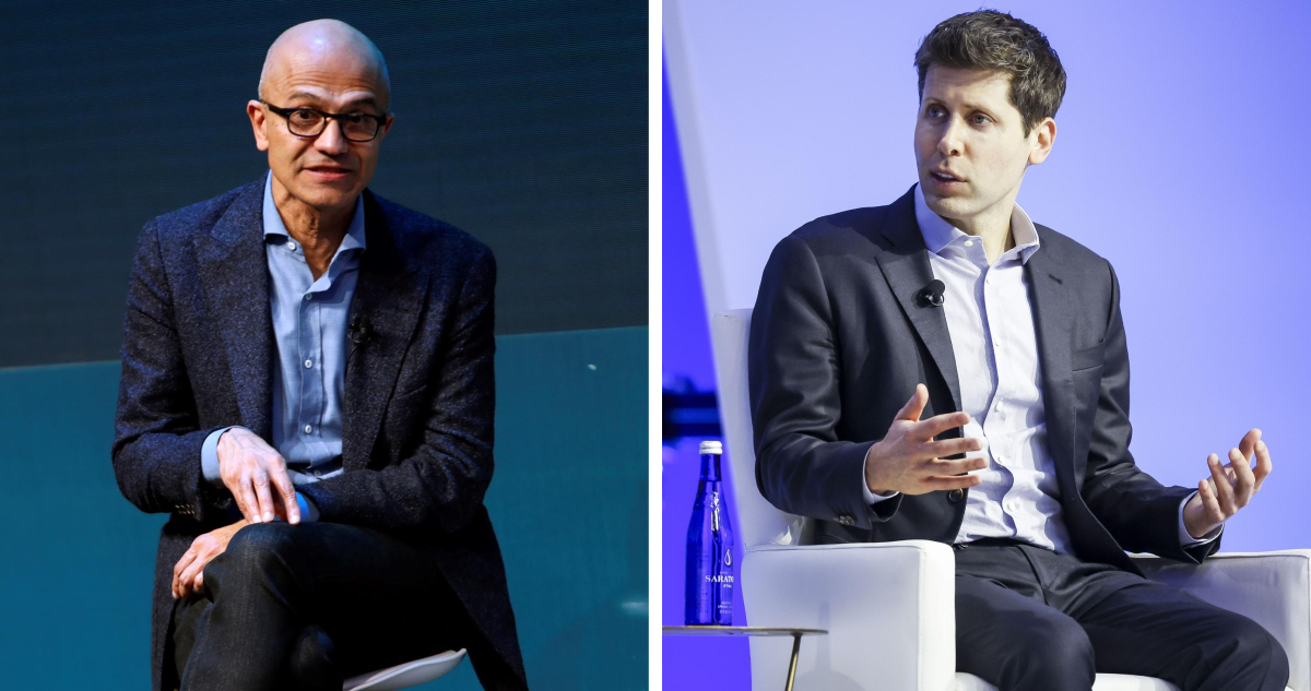 Derecha: Sam Altman ex CEO de OpenAI Izquierda: CEO de Microsoft , Satya Nadella