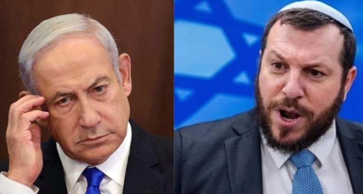 Primer ministro israelí y el polémico ministro de Patrimonio suspendido.