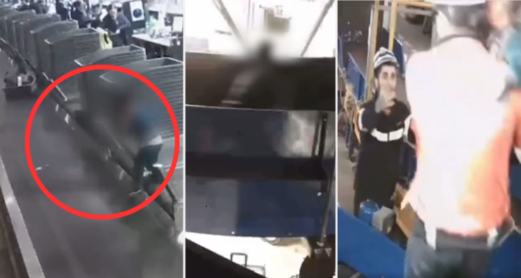 VIDEO | Niño sube a cinta de traslado de equipaje en aeropuerto de Santiago: tuvieron que rescatarlo