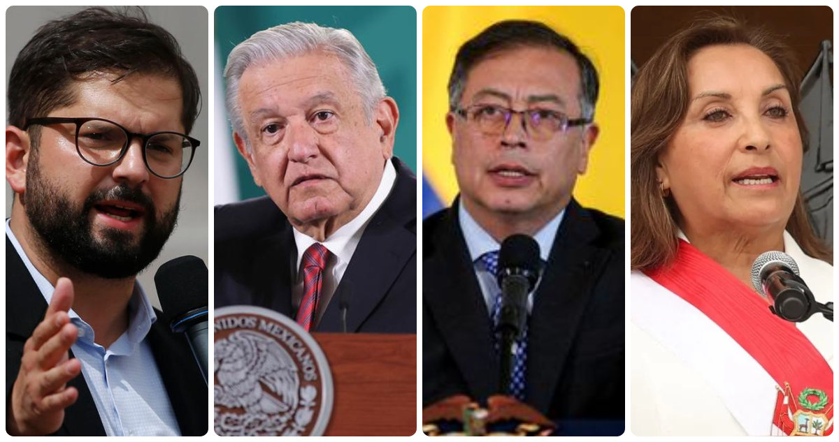 Gabriel Boric, AMLO, Gustavo Petro y Dina Boluarte