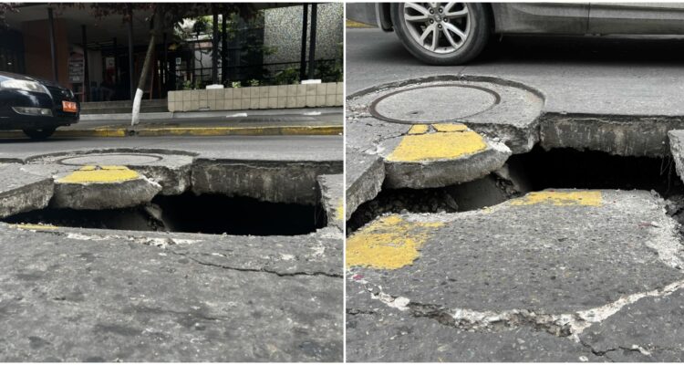 Socavón en calle San Martín