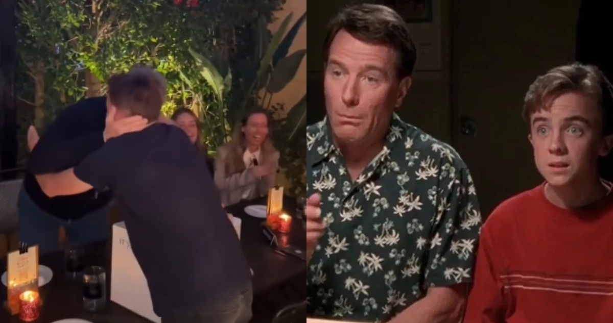 Bryan Cranston y Frankie Muniz en reciente reunión (izquierda) y en la serie “Malcom, el de en medio” (derecha)