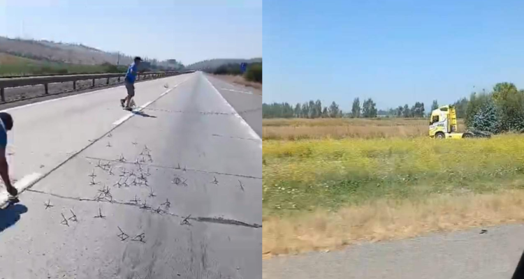 Sujetos arrojan miguelitos en plena Ruta 78 y provocan corte de tránsito: habrían asaltado a camión