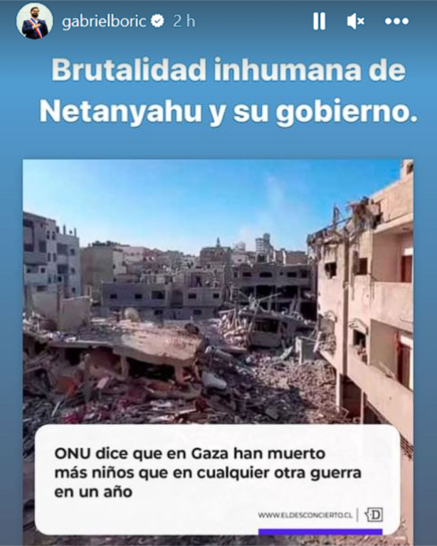 Boric acusa brutalidad inhumana de Netanyahu tras informe de la ONU por niños muertos en Gaza