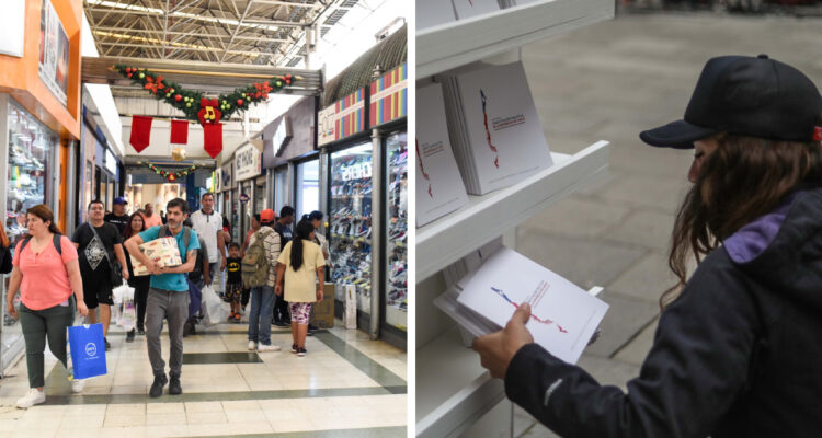 fotografía contexto de comercio en ventas navideñas y textos de propuesta constitucional