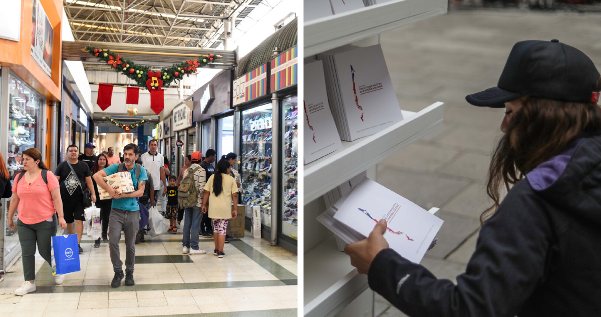 fotografía contexto de comercio en ventas navideñas y textos de propuesta constitucional