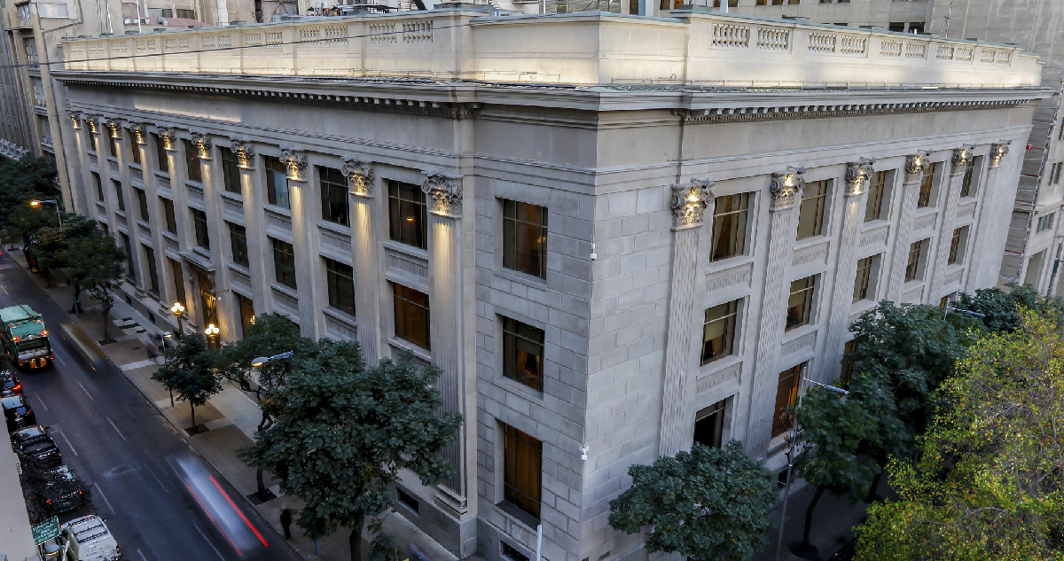 Vista superior del edificio del Banco Central chileno
