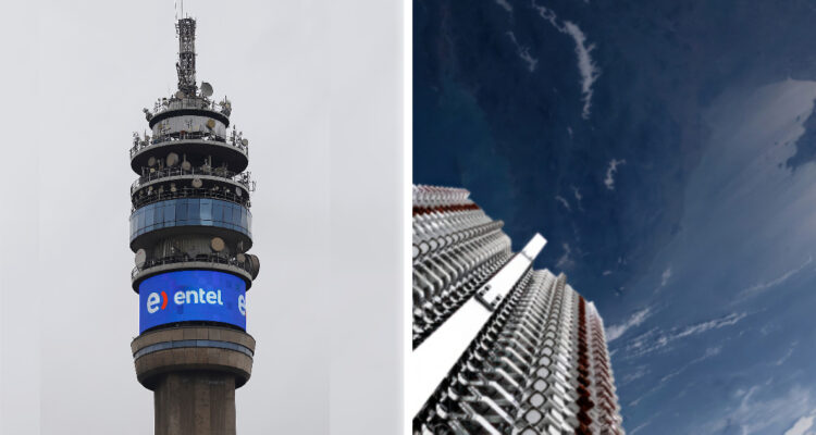 Izquierda: Torre Entel Derecha: satélites Starlink