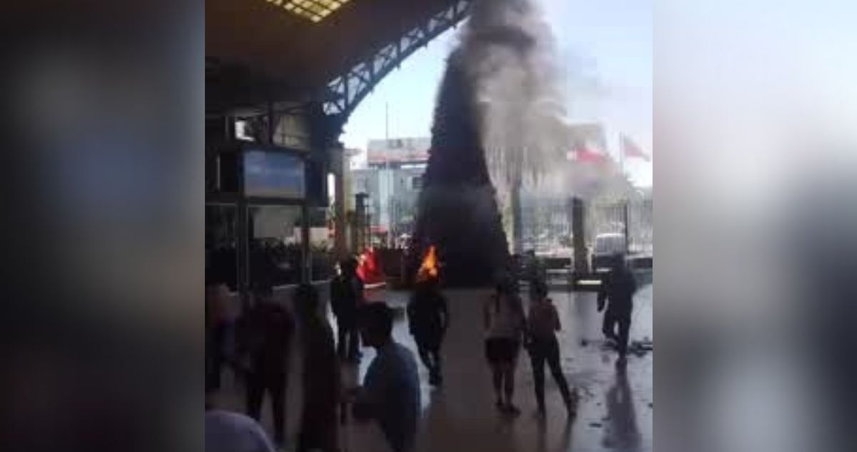 Queman árbol de Navidad tras desalojo de ambulantes en Plaza Argentina de Estación Central