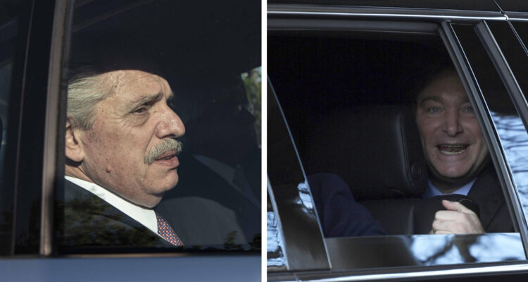 Izquierda: presidente de Argentina, Alberto Fernández derecha: presidente electo, Javier Milei