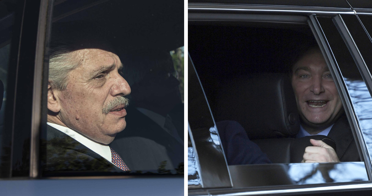 Izquierda: presidente de Argentina, Alberto Fernández derecha: presidente electo, Javier Milei