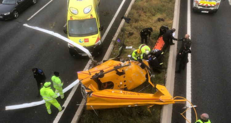 Estado en el que quedó el helicóptero tras el accidente