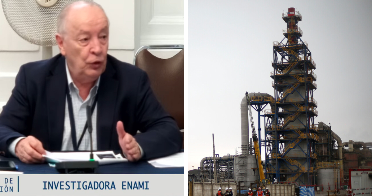 izquierda: jaime pérez de arce en comisión investigadora derecha: chimenea de del proyecto Fundición Hernán Videla Lira