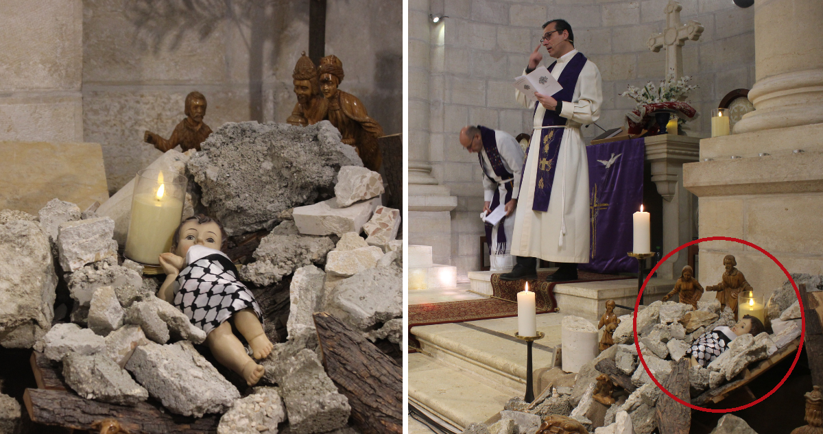 Iglesia en Belén instala pesebre con niño Jesús en medio de escombros: representa a víctimas en Gaza
