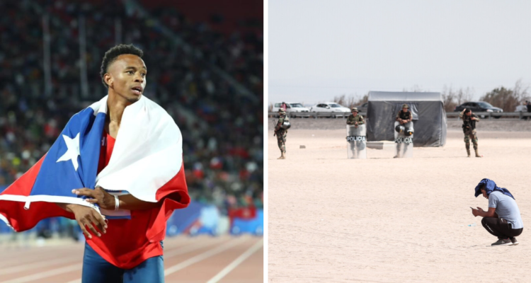 Santiago Ford en los Juegos Panamericanos 2023 (izquierda) y una fotografía de la frontera norte de Chile (derecha)
