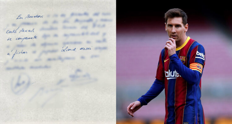 Subastarán la servilleta con el primer “contrato” de Lionel Messi en Barcelona.
