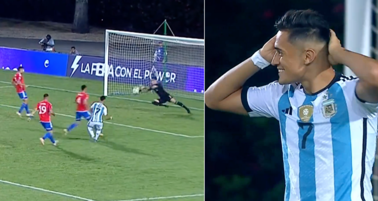 La atajada de Vicente Reyes ante Pablo Solari para evitar el primero de Argentina.