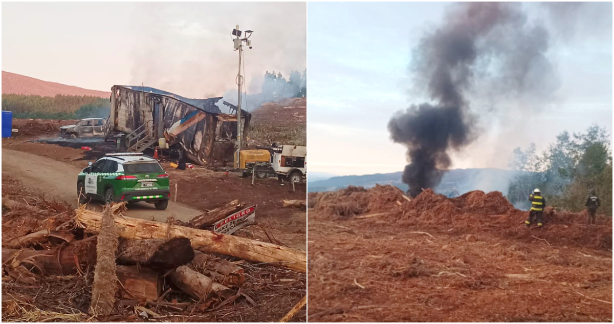 Ataque incendiario destruye maquinaria forestal en la región de Los Lagos