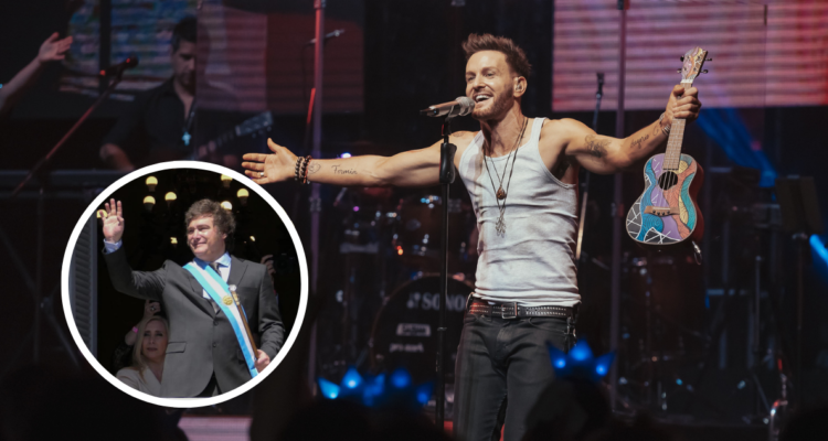Cantante Axel (fondo) y presidente electo de Argentina, Javier Milei (derecha)