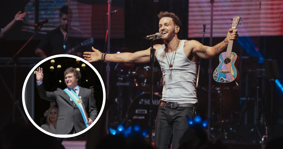 Cantante Axel (fondo) y presidente electo de Argentina, Javier Milei (derecha)