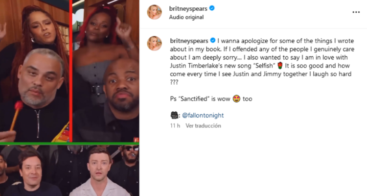 Britney Spears le ofrece disculpas públicas a Justin Timberlake con particular mensaje en Instagram
