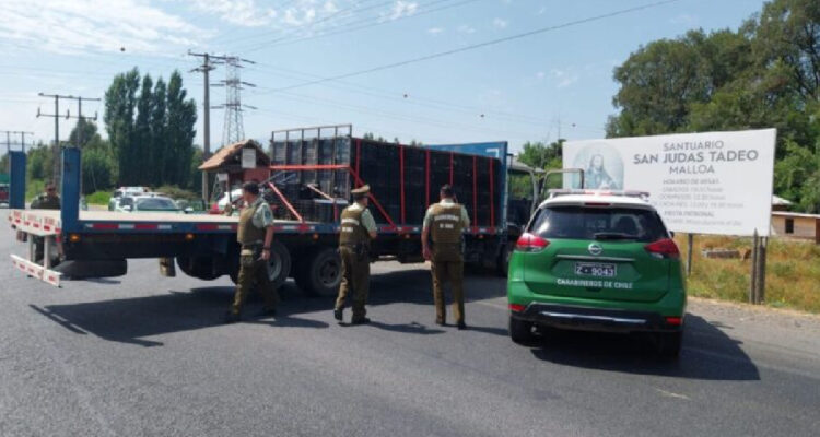 Camión afectado por el asalto en la región de O’Higgins