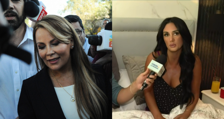 Cathy Barriga saliendo de su formalización (izquierda) y Pamela Díaz en entrevista con CHV (derecha)