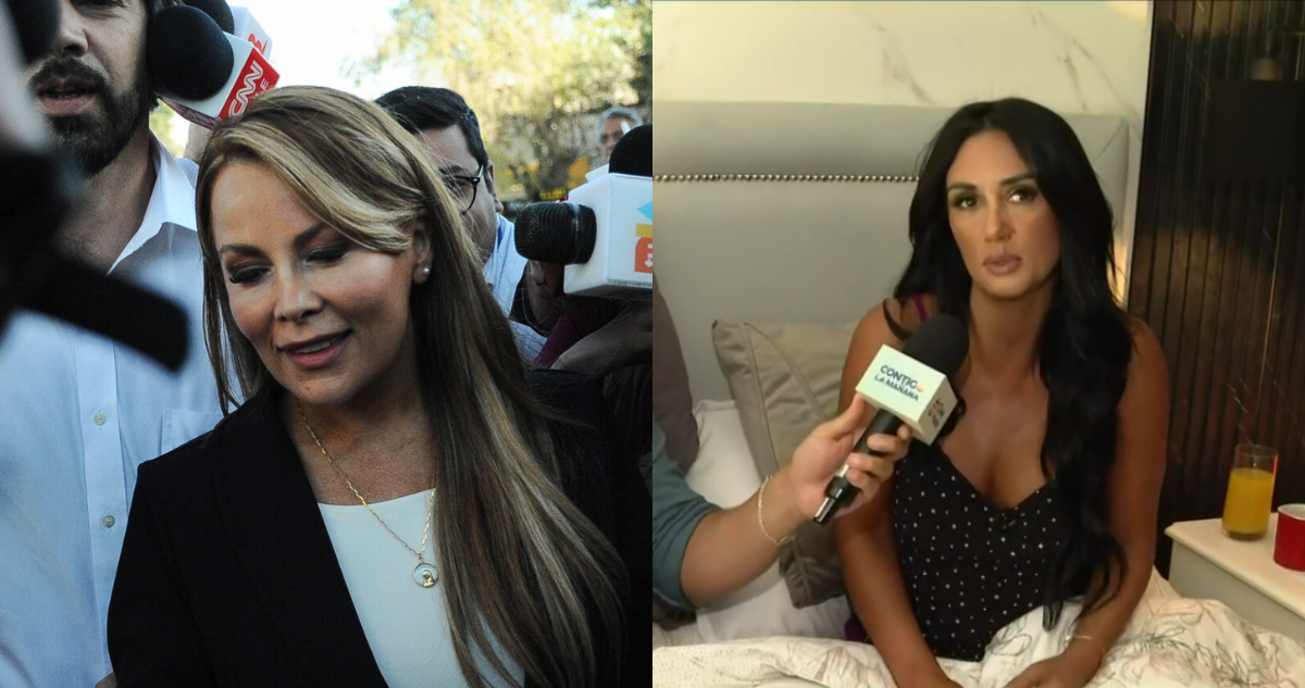 Cathy Barriga saliendo de su formalización (izquierda) y Pamela Díaz en entrevista con CHV (derecha)