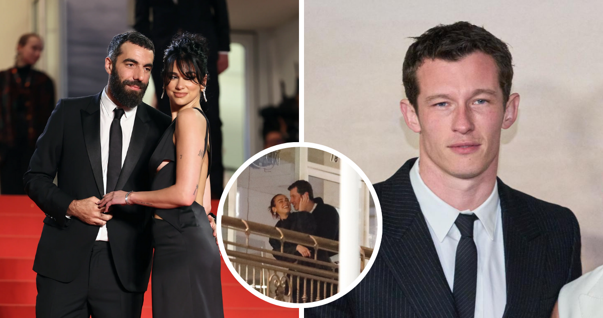 Dua Lipa junto a Romain Gravas (izquierda) y junto a Callum Turner (derecha)