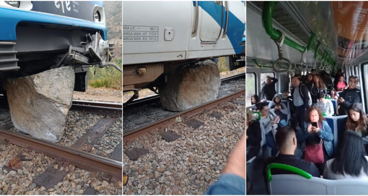 Enorme roca en la vía provoca suspensión de servicio del tren hacia Viña del Mar: “Frenó bruscamente”