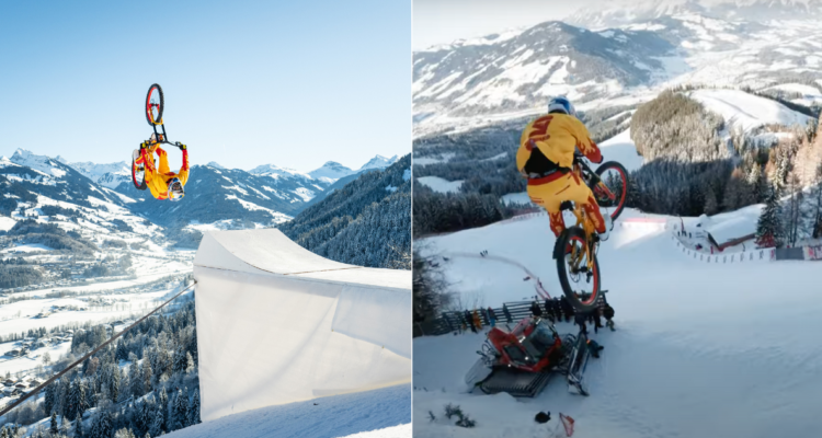 Ciclista de Red Bull desciende la pista de esquí más extrema del mundo.