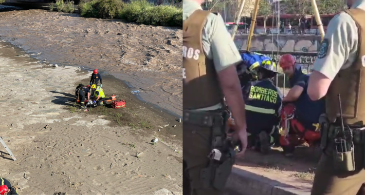 Mujer saltó al río mapocho y hombre se lanzó para intentar salvarla: fueron rescatados por Bomberos
