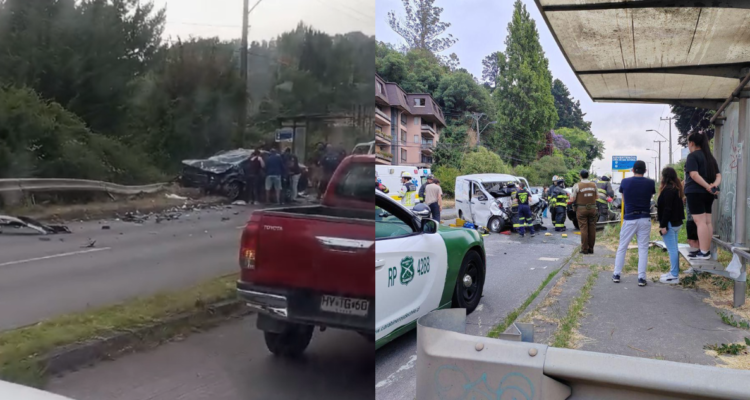 Grave colisión frontal entre auto y furgón en ruta que une Concepción y Chiguayante