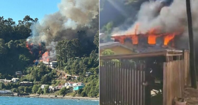 Fuego destruye tres viviendas en Tomé en un incendio que se extiende a cerro y pastizales cercanos