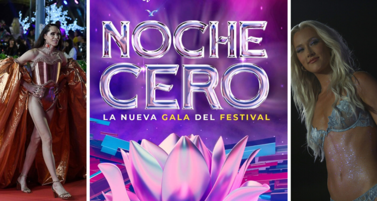 DiMondo (izquierda), póster gala Festival de Viña (centro) Vesta Lugg en gala del 2023 (derecha)