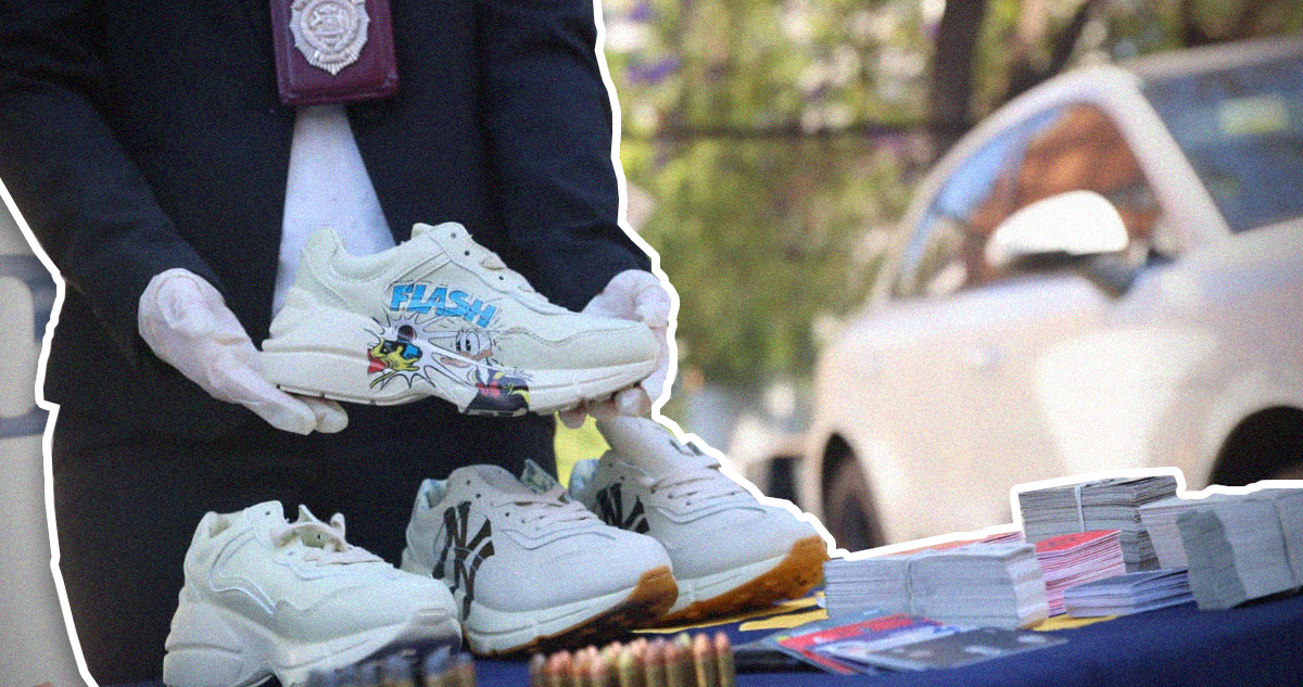 Imagen de parte de las incautaciones a un clan familiar dedicado a vender réplicas de grandes marcas