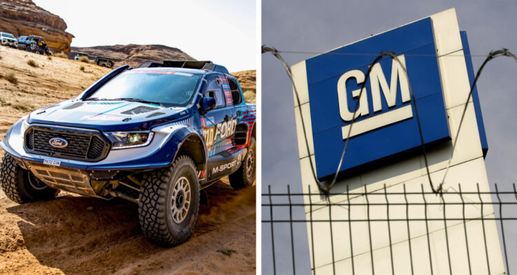 IZQUIERDA: un auto ford derecha: logo de General Motors