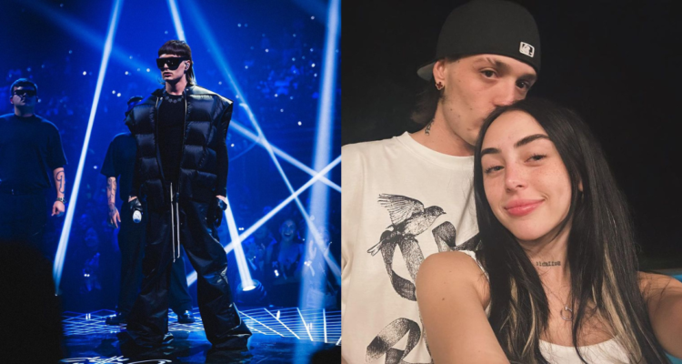 Peso Pluma (izquierda) junto a Nicki Nicole (derecha) en referencia a la polémica del festival de viña 2024