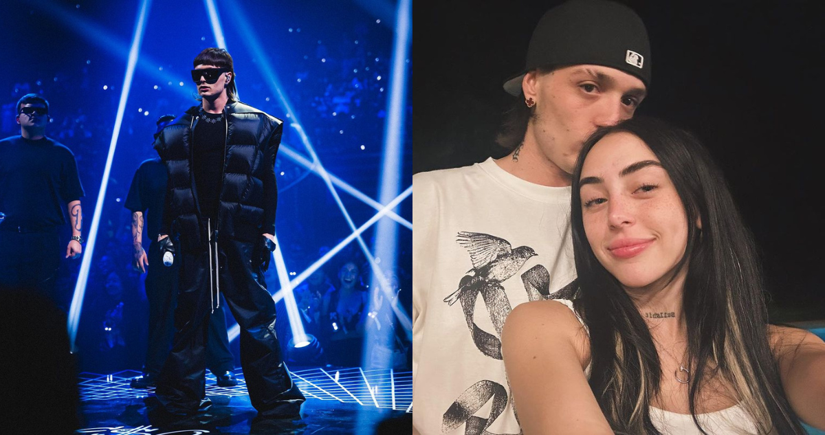 Peso Pluma (izquierda) junto a Nicki Nicole (derecha) en referencia a la polémica del festival de viña 2024